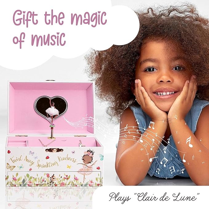 The Memory Building Co Black Ballerina Musical Jewelry Box Plays Classic Melody, Storage Organizer Music Box for Kids Ages 6-