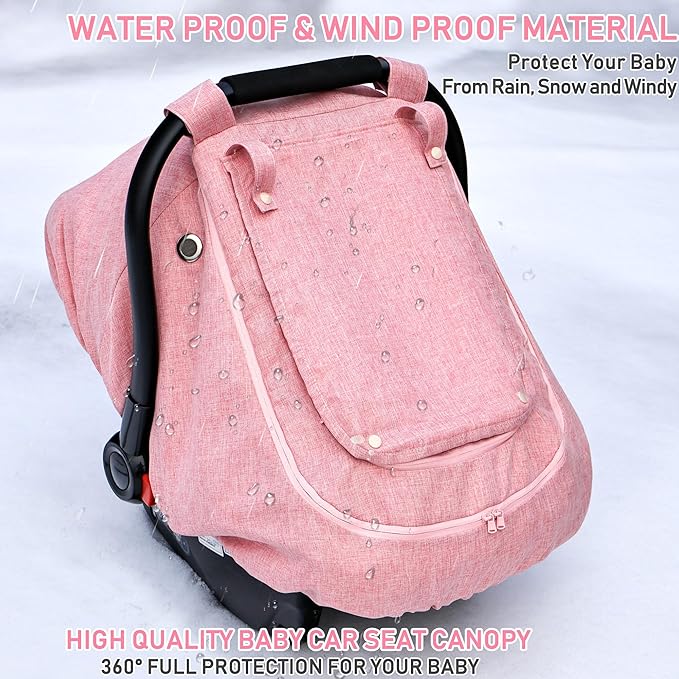 Waterproof Baby Car Seat Cover，YVMVDV Patented Pink Cold Weather Carseat Cover for Babies,Infant Car Seat Cover Canopy for Gi
