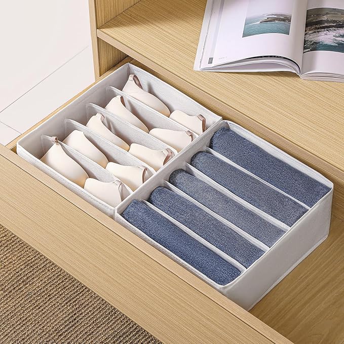 4 Packs Jeans Drawer Organizers for Clothing,5 Grids Compartment Wardrobe clothes organizer,Fabric Washable Closet Organizers