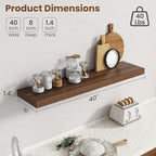 40 Inch Floating Shelves for Wall, 8 Inch Deep Floating Shelf for Storage & Display, Rustic Wall Mounted Shelf with Invisible