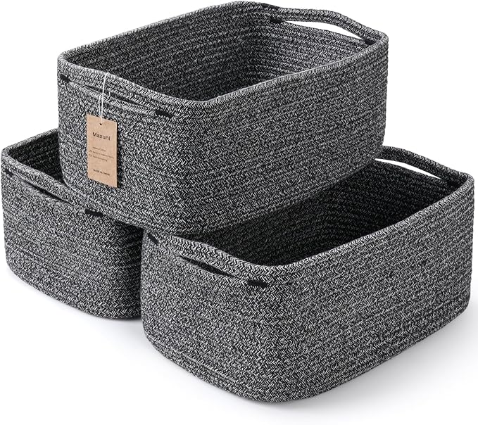 3-Pack Shelf Baskets for Organizing, Closet Organizer Bins, Small Woven Baskets, Rope Toy Basket, Storage Basket for Shelves,