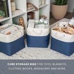 OrganiHaus 13x13 Cube Storage Bins 4 Pack, Foldable Cube Storage Organizer w/ Rope Handles, Collapsible Fabric Bins for Toys,