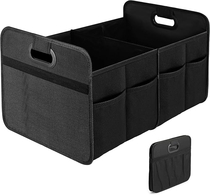 YSSOA Car Trunk Organizer, 2 Compartments Anti-slip 14" D x 22" W x 12" H Collapsible Trunk Storage, 600D Oxford Polyester Car