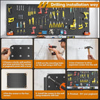 Peg Board, 114PCS Heavy Duty Metal Pegboard with Hooks, 8 Pack Black Peg Board Panels, 60lbs Load Capacity Each, Pegboard Wal