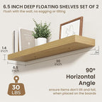 30 Inch Floating Shelves | 6.5 Inch Deep Oak Floating Shelves Set of 2 | 30" W x 6.5" D Rustic Oak Shelves with Invisible Bra