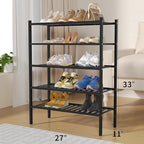 ROMGUAR CRAFT 5 Tier Bamboo Shoe Rack for Closet Free Standing Wood Shoe Shelf for Entryway Small Space Stackable 27"x11"x33"