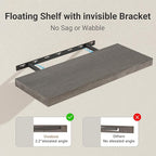 Vivelove Elm Wood Floating Shelves, Wooden Shelves for Wall with Invisible Bracket for Living Room Bedroom Bathroom Office Bo