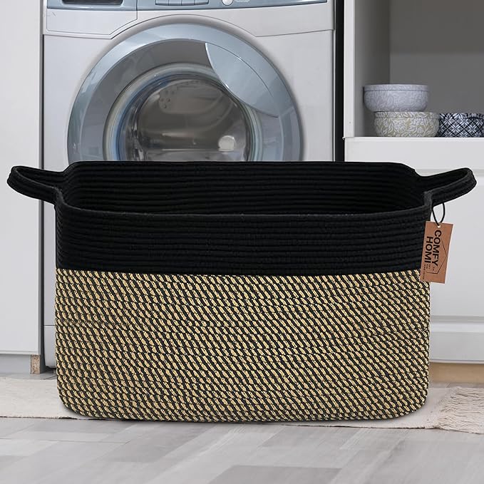 COMFY-HOMI Large Rectangular Blanket , Cotton Rope Woven for Storage, LaundryHamper, Storage ,Toy Organizing Bin with Handle,