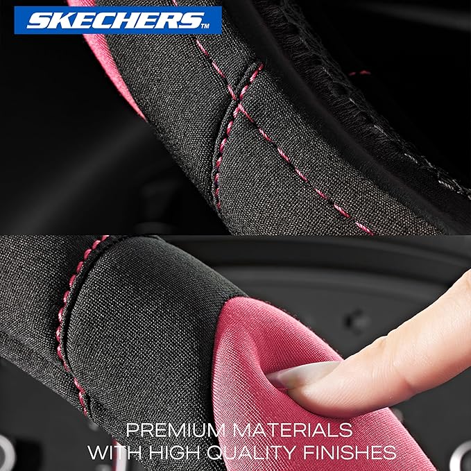 Skechers Pink Steering Wheel Cover, Memory Foam Car Steering Wheel Cover,14.5-15inch Anti-Slip Safety Comfortable Desgin, Uni