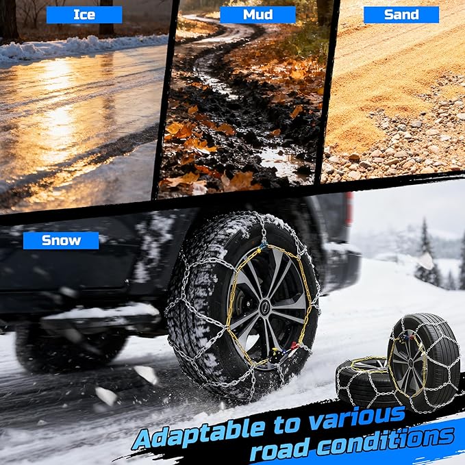 Auto Tightening Snow Chains Tire Chains Quick Easy Installation HKN140 Set of 2 for Cars SUV Pickup Trucks RV 215 225 235 245
