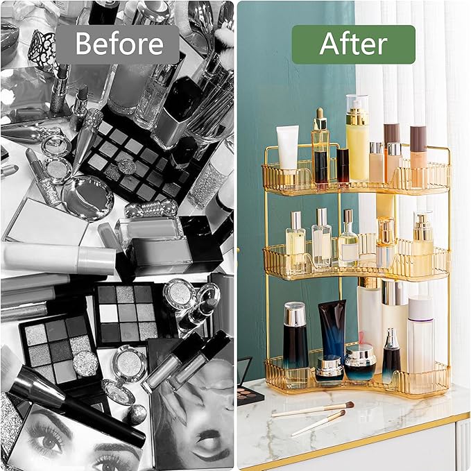 Corner Bathroom Counter Organizer Bathroom Countertop Shelf Makeup Organizer for Vanity Perfume Tray for Corner Storage (3 Ti