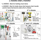Peg Board Hooks for Hanging Tools Assortment – Tool Organization Accessories Kit – Organizer Set of 1 inch, 2 inch, 4 inch L 