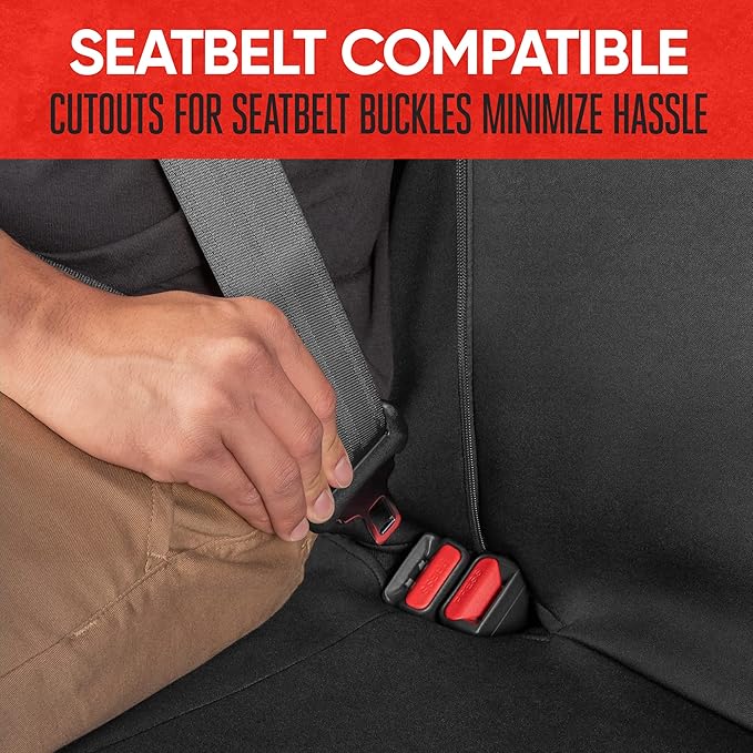 Motor Trend Waterproof Car Seat Covers Full Set – Black & Beige Seat Covers for Car Front & 60/40 Split Back Bench - Carseat 