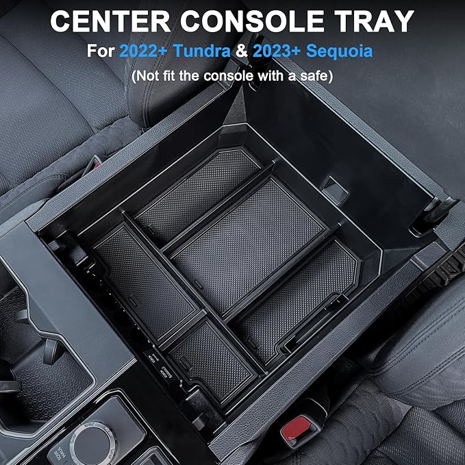 TOPINSTALL 2026 Full Size Console Organizer Compatible with 2022-2026 Toyota Tundra/Sequoia 2023-2026, Plastic Armrest Storage Box Tray with Non-Slip Inserts (Not for the Console with Safe)
