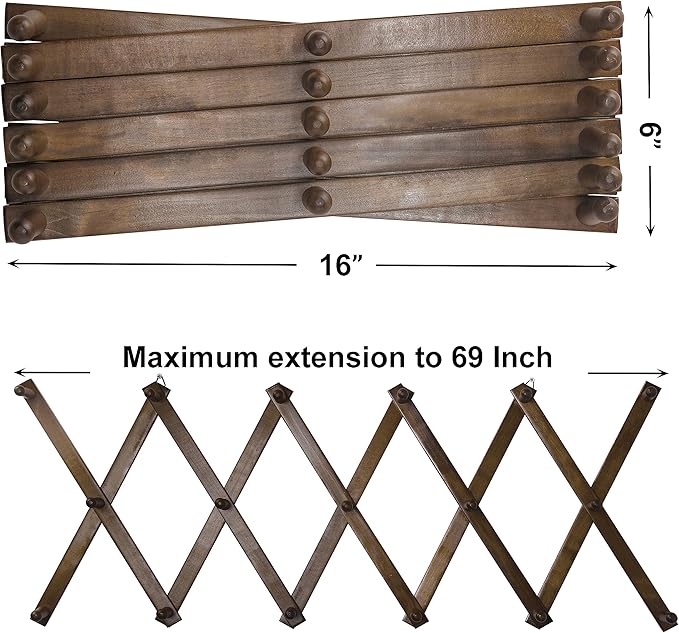 SKOLOO Hat Rack for Wall with 17 Hooks, Solid Wooden, Modern, Expandable Coat Rack Wall Mount for Coats, Hats, Bags, Baseball