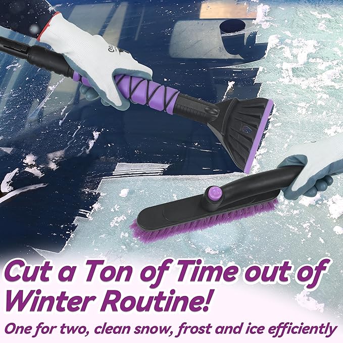Gardzen 32" Snow Brush and Ice Scraper for Car Windshield, 2-in-1 Car Snow Brush and Ice Scraper, Extendable Snow Scraper with Brush, Snow Removal for Cars SUVs