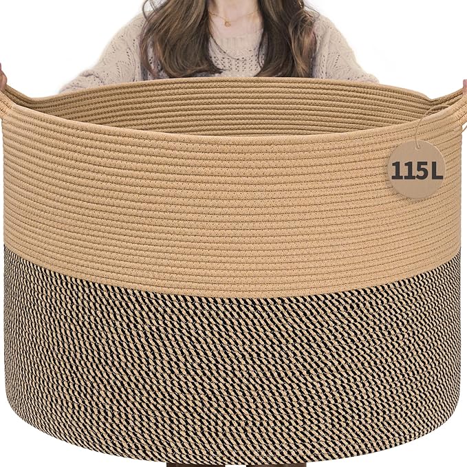 INDRESSME 115L Extra Large Blanket Basket, Woven Baskets for Storage, Wicker Storage Basket for Organizing Woven Laundry Bask