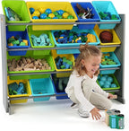 Humble Crew Supersized Toy Storage Organizer with 16 Removable Bins, Grey/Blue/Green/Yellow – Large Toy Storage for Toddlers 