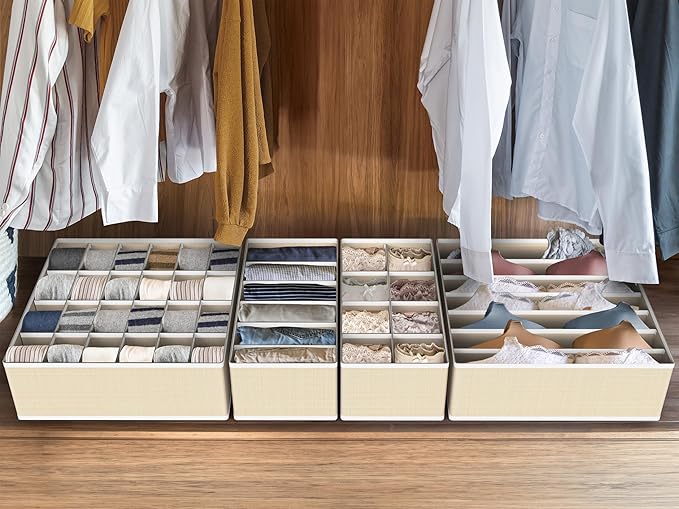 Simple Houseware 4-Pack Drawer Organizer Set - Closet Dividers for Underwear, Socks, Bras, Scarves, Ties - Foldable Non-Woven
