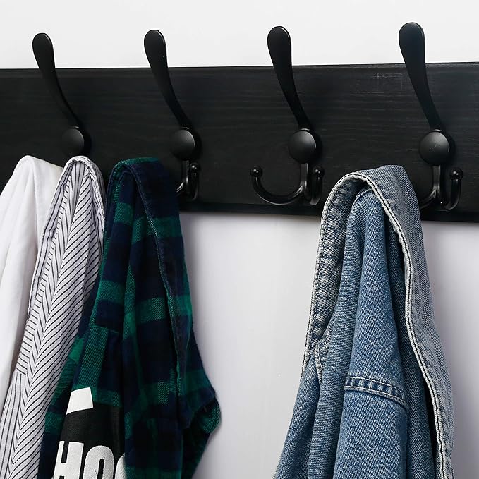 Dseap Coat Rack Wall - Heavy-Duty 38-1/4" Long, with Reinforced 10 Custom Tri-Hooks, Solid Wood Wall Hanger for Coats Hat Jac