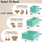 SIMPLE HOUSEWARE Foldable Drawer Organizer for Clothes/Underwear/Panty/Onesie Stocking Bin, Set of 12, Turquoise