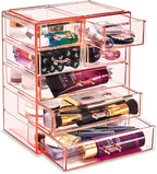 Sorbus Acrylic Makeup Organizer Set, 7-Drawer Vanity & Countertop Cosmetic Storage with Small & Wide Drawers, Pink Makeup Sto