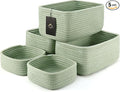 5-Pack Small Woven Rope Storage Baskets – 2 Sizes Organizer Bins for Closet, Shelf, Bookshelf, Nursery, Changing Table, Fabri