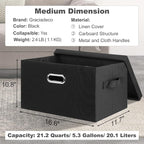 Graciadeco Medium 15" 21 Quart Collapsible Stackable Storage Bins with Lids, 5 Packs Black Foldable Fabric Closet Storage Box