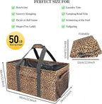 Joyfol Day Extra Large Utility Tote Bag, Reusable Grocery Bags Foldable,Upgraded Metal Frame, With Sturdy Handles Reinforced Bottom Heavy Duty Oxford Fabric Moving Shopping Bags, Leopard Brown
