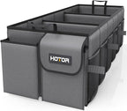HOTOR Foldable Trunk Organizer - SUV & Sedan Compatible, 3 Compartments, Grey, 31.9x12.6x10.6 Sturdy Car Organization