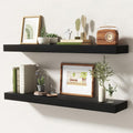 32 Inch Floating Shelves | 6.5 Inch Deep Black Floating Shelves Set of 2 | 32" W x 6.5" D Rustic Black Wood Wall Shelves with