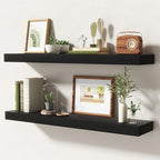 32 Inch Floating Shelves | 6.5 Inch Deep Black Floating Shelves Set of 2 | 32" W x 6.5" D Rustic Black Wood Wall Shelves with