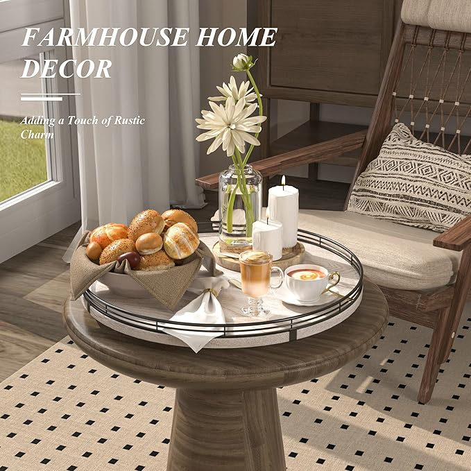 16" Lazy Susan Oak Wood Turntable Organizer for Cabinet, Farmhouse Round Lazy Susan Organization and Storage for Dining Table