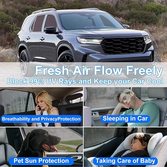 Front Side Half Window Shade Foldable Custom Fit for Hon-da Pilot SUV 2025 2026 Car Window Shades for Side Window Sun Shade UV Protection Heat Insulation for Camping Sleeping 6PCS