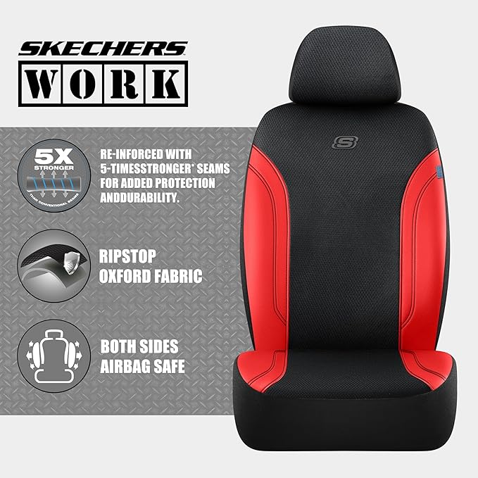 Skechers Car Seat Covers, Work Leather Seat Covers 5-Times Stronger Built-in Webbing, Oxford Fabric Seat Cover Full Sets, Air