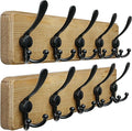 Dseap Coat Rack Wall Mount - Heavy-Duty Robust Barnwood-Style Wooden Wall Coat Hanger Hook Rail with 5 Triple Hooks for Winte