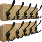 Dseap Coat Rack Wall Mount - Heavy-Duty Robust Barnwood-Style Wooden Wall Coat Hanger Hook Rail with 5 Triple Hooks for Winte