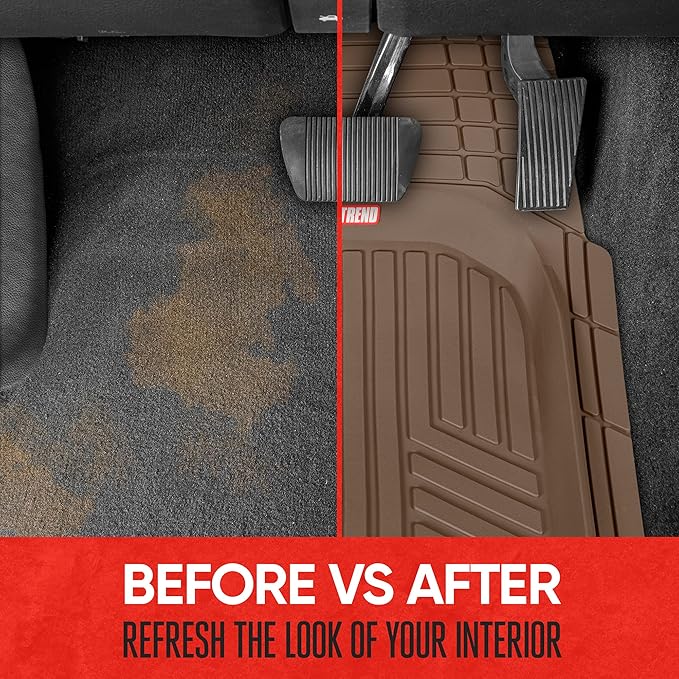 Motor Trend FlexToughXL DeepDish Floor Mats for Cars, Full Set All-Weather Rubber Automotive Floor Mats Waterproof Heavy Duty Car Mats Flexible Floor Liners for Car Truck Van SUV Car Floor Mat (Brown)