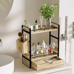 2-Tier Wood Bathroom Counter Organizer, Countertop Organizer with Drawer and Storage Basket, Bathroom Sink Organizer for Vani