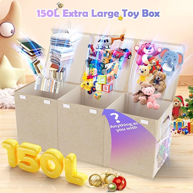 Mabahoo Extra Large Toy Box, Collapsible Sturdy Kids Toy Chest for Boys, Girls, 40"x14"x16" Storage Organizer Toddler Storage
