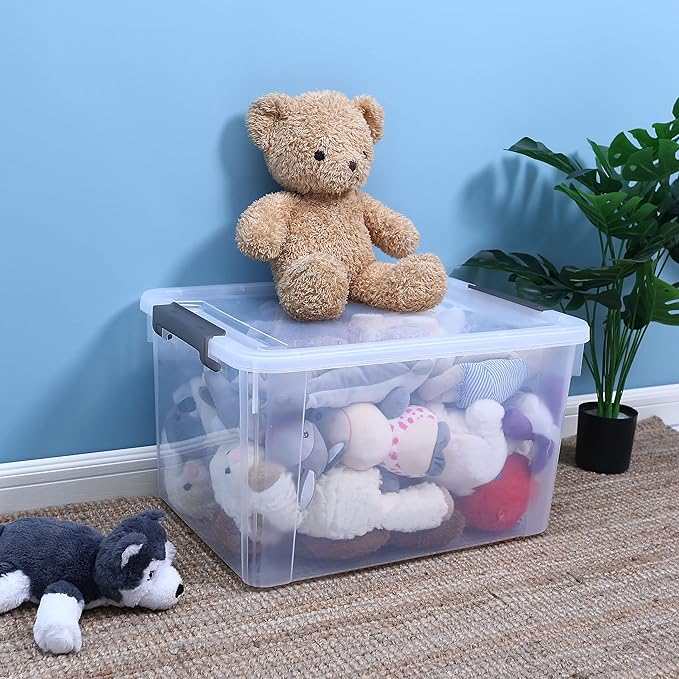 Citylife 58.1 QT Plastic Storage Bins with Latching Lids Stackable Storage Containers for Organizing Large Clear Storage Box 