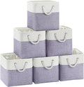 FinishingBo Large 11x11 Inch Cube Storage Bins with Cotton Handles for Closet, Shelves, Clothes, Towel (White/Purple-6 Pack)