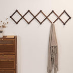SKOLOO Accordion Wall Hanger with 16 Hooks, Modern Expandable Coat Rack Hat Rack for Wall, Solid Wooden, Walnut Color
