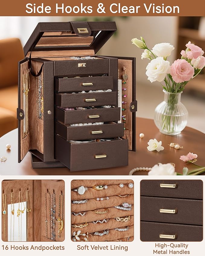 AKOZLIN 360° Rotating Jewelry Box 6-Tier Organizer Functional 360° Rotating Jewelry Storage Case for Women Girls Ring Necklac