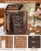 AKOZLIN 360° Rotating Jewelry Box 6-Tier Organizer Functional 360° Rotating Jewelry Storage Case for Women Girls Ring Necklac