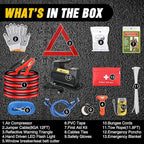Nilight Car Emergency Kit with Jumper Cable Air Compressor Tire Repair Essential Tools First Aid Alligator Connector Electric