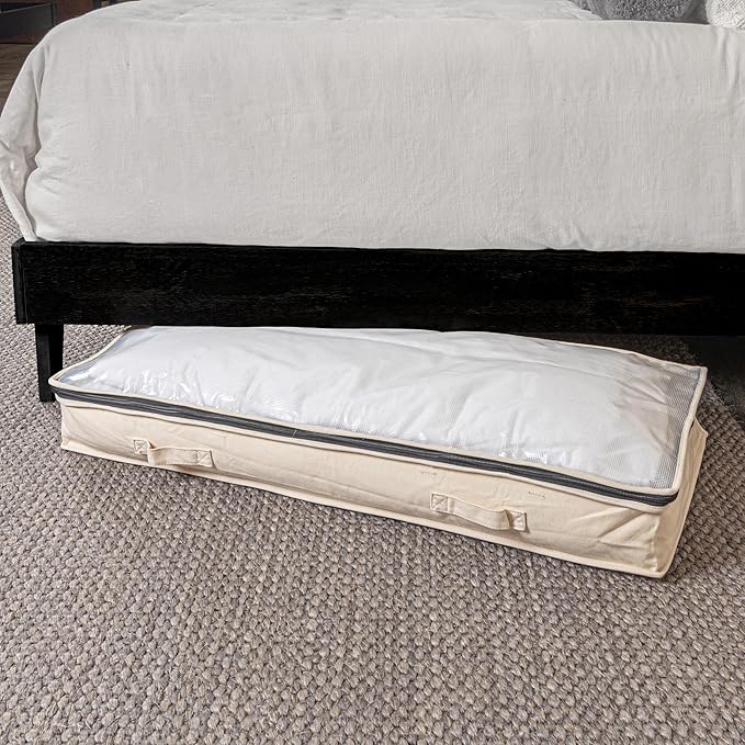 Household Essentials Cedarline Under Bed Storage Bag, Heavy-Duty Cotton Canvas, Textured PEVA Top with Durable 3-Sided Zipper