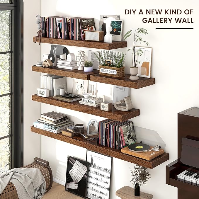 Floating Shelves for Wall, 48 Inch Wide x 12 Inch Deep Floating Shelves, Long Wood Floating Wall Shelf Shelves for Living Roo