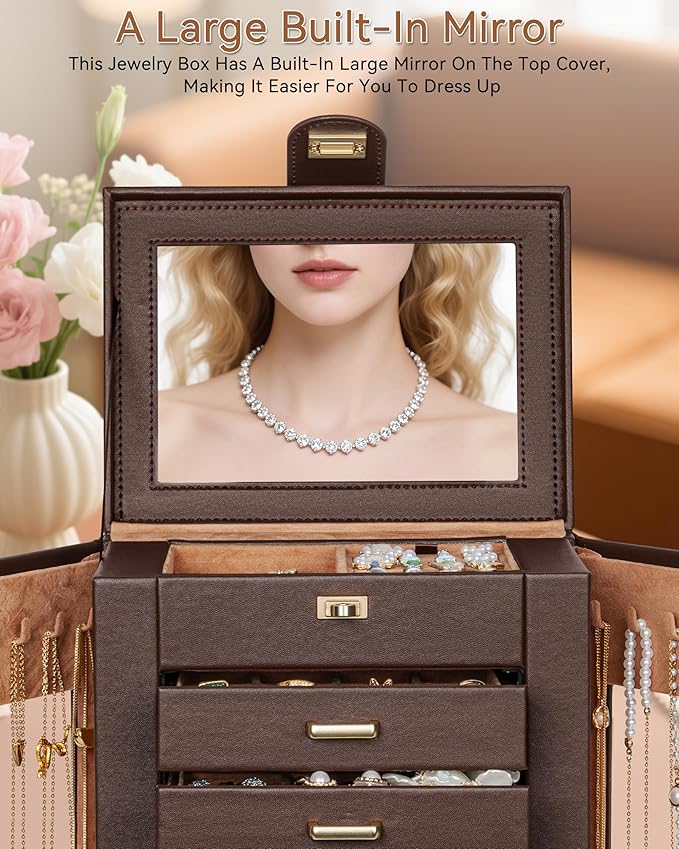 AKOZLIN 360° Rotating Jewelry Box 6-Tier Organizer Functional 360° Rotating Jewelry Storage Case for Women Girls Ring Necklac