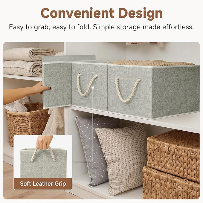StorageWorks Fabric Storage Bins for Shelves, Storage Baskets for Closet Organization, Organizer Bins for Clothes Storage, Gr